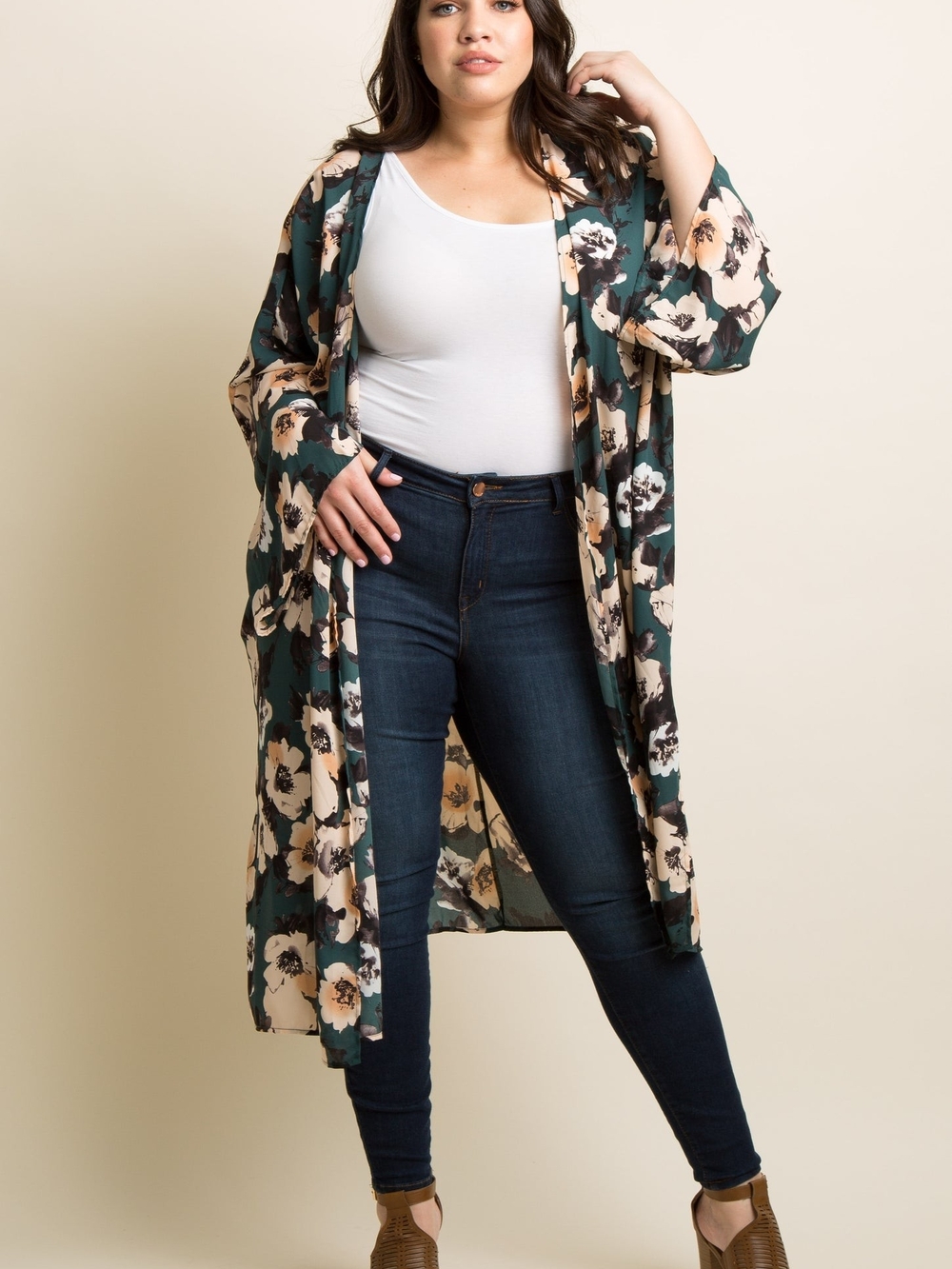Long Floral Chiffon Kimono